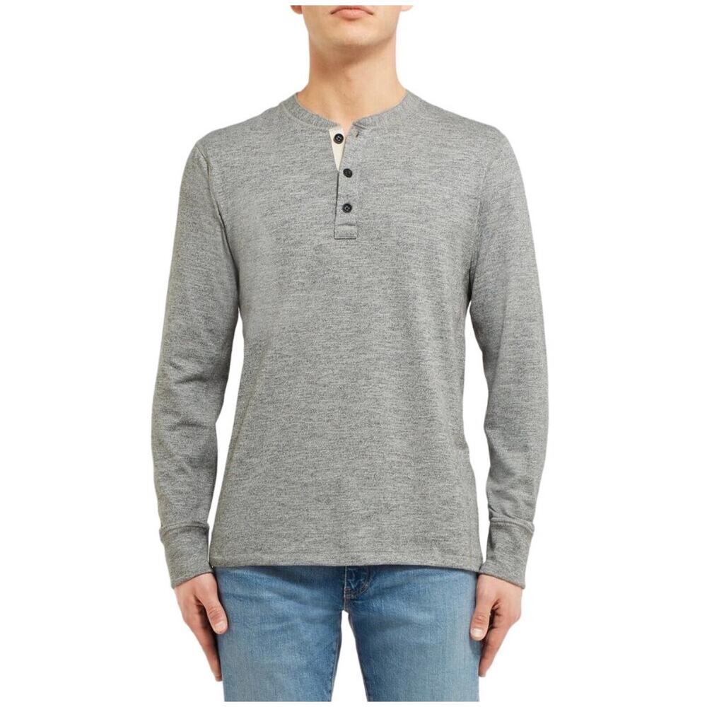 0268 Rag & Bone Classic Long Sleeve Henley Shirt Grey Heather Men's Large